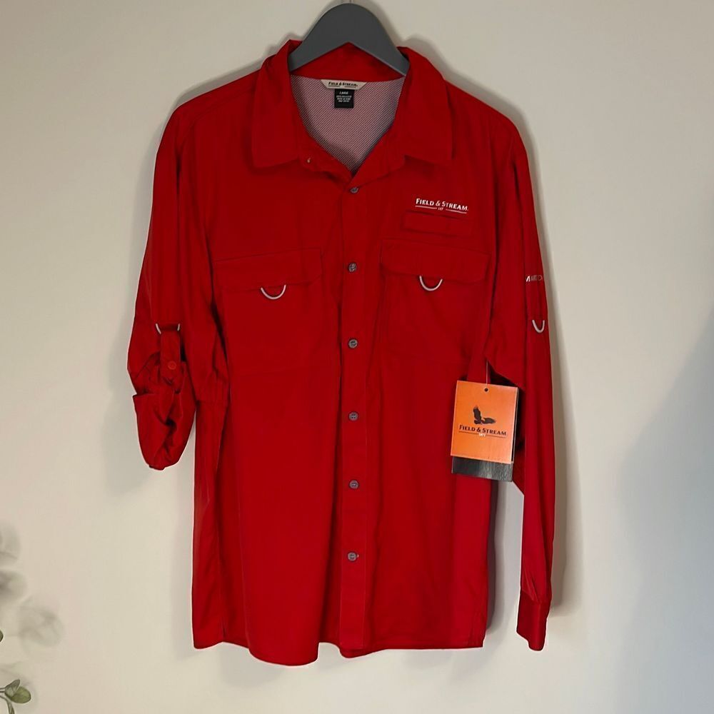 NWT‎ Mens Field & Stream Button Down Shirt. Size Large. Smart Cool. Red